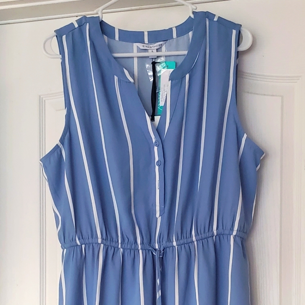 41 Hawthorna Claira tie waist dress, X-Large, light blue and white